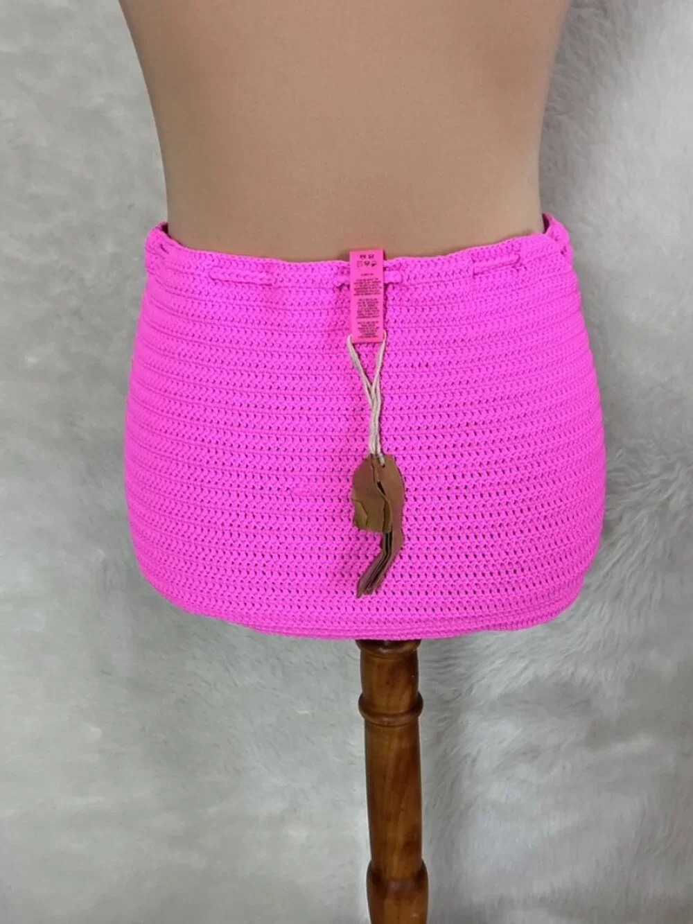 Skims Taffy Pink Crochet Knit Tie Swim Mini Skirt NWT M